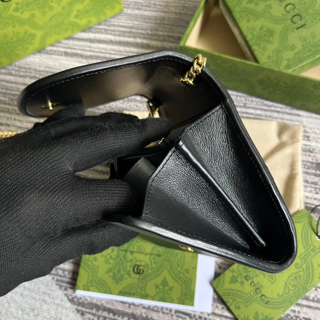 Luxury Gucci BLONDIE INTERLOCK MINI SHOULDER BAG 12 IN BLACK CALFSKIN GOLD CHAIN
