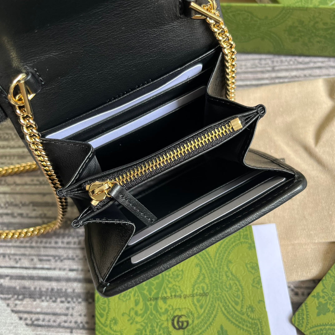 Luxury Gucci BLONDIE INTERLOCK MINI SHOULDER BAG 12 IN BLACK CALFSKIN GOLD CHAIN