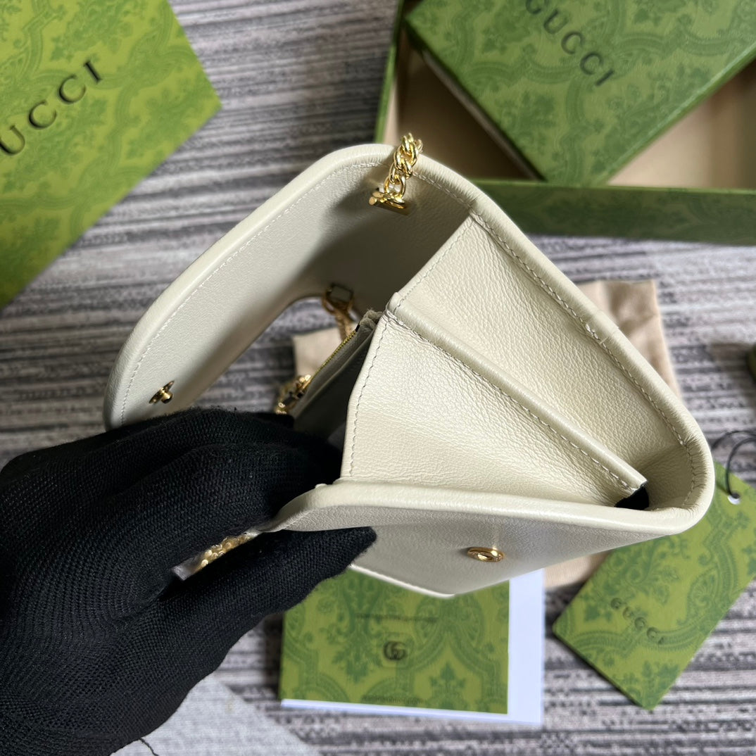 Luxury Gucci BLONDIE INTERLOCK MINI SHOULDER BAG 12 IN WHITE CALFSKIN GOLD CHAIN
