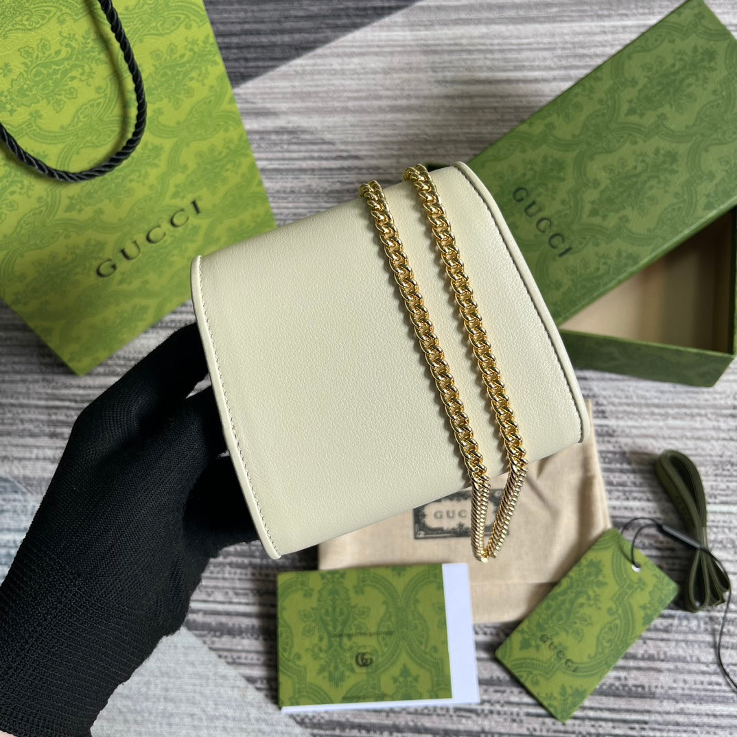 Luxury Gucci BLONDIE INTERLOCK MINI SHOULDER BAG 12 IN WHITE CALFSKIN GOLD CHAIN