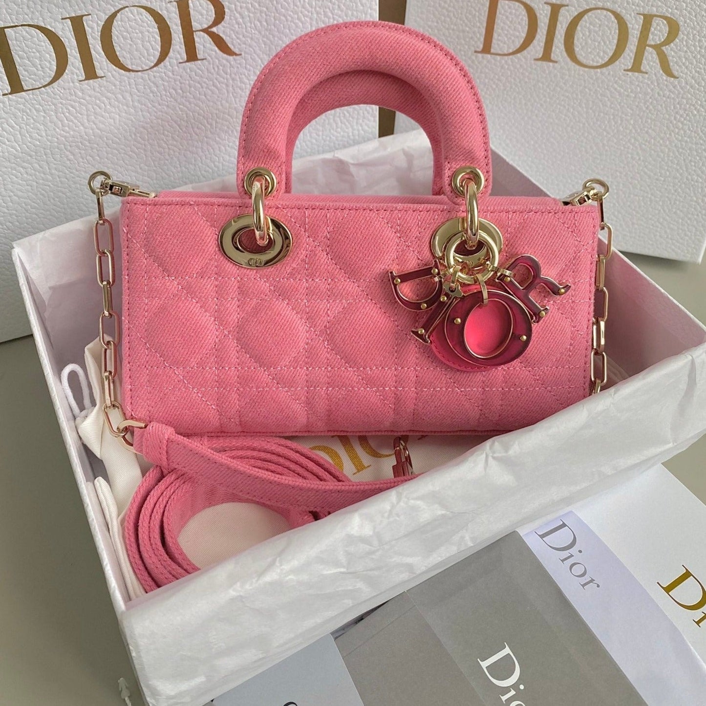 Luxury DiorD-JOY BAG 22 IN HOT PINK MACROCANNAGE DENIM