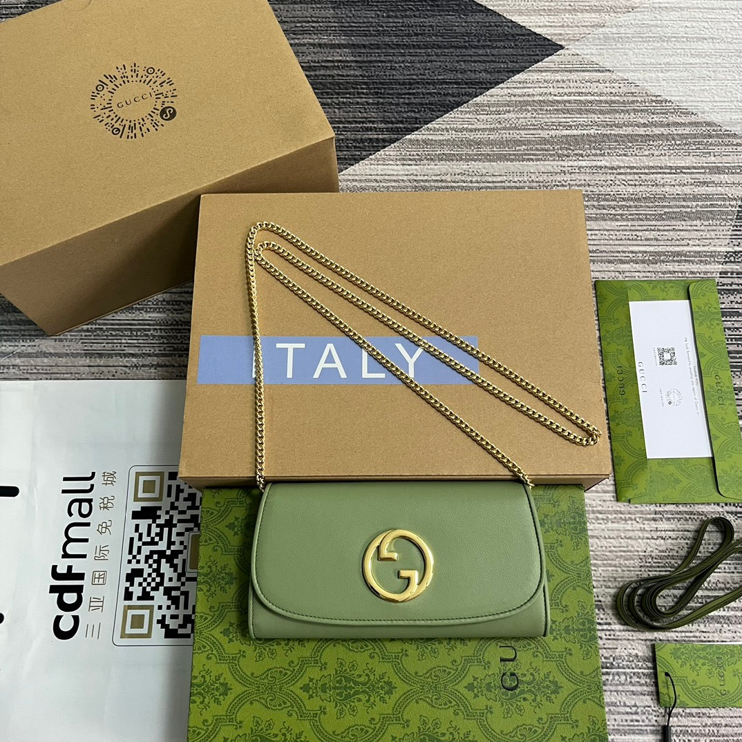 Luxury Gucci BLONDIE SHOULDER BAG 21 IN GREEN CALFSKIN GOLD HARDWARE
