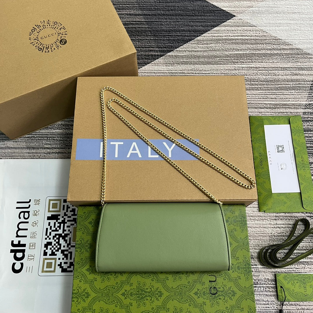 Luxury Gucci BLONDIE SHOULDER BAG 21 IN GREEN CALFSKIN GOLD HARDWARE