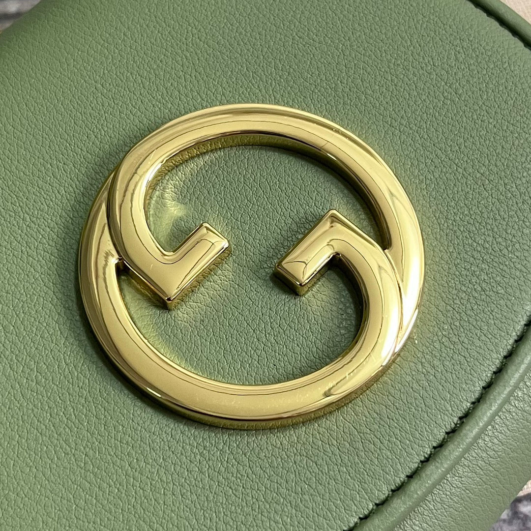 Luxury Gucci BLONDIE INTERLOCK MINI SHOULDER BAG 12 IN GREEN CALFSKIN GOLD CHAIN