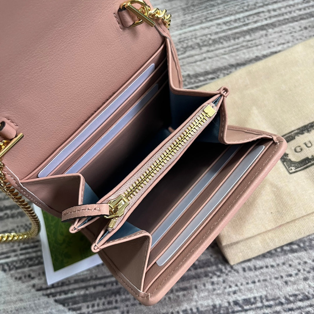 Luxury Gucci BLONDIE INTERLOCK MINI SHOULDER BAG 12 IN LIGHT PINK CALFSKIN GOLD CHAIN