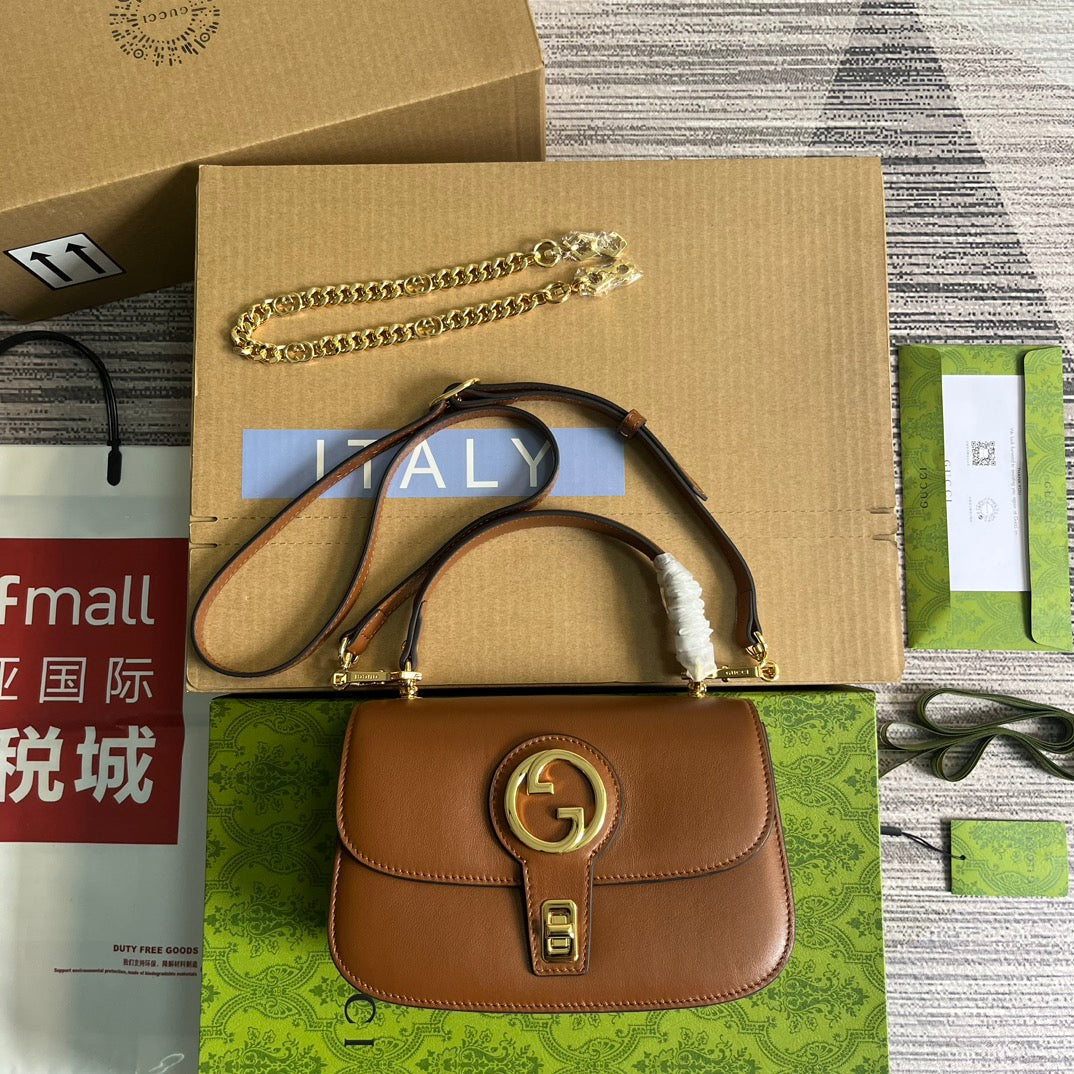 Luxury Gucci BLONDIE 23 TOP-HANDLE BAG CINNAMON BROWN CALFSKIN