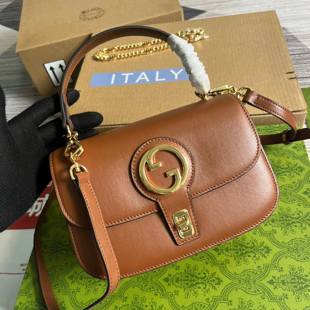 Luxury Gucci BLONDIE 23 TOP-HANDLE BAG CINNAMON BROWN CALFSKIN