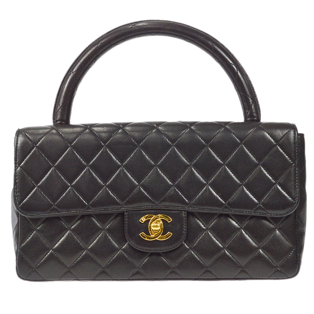 CHANEL Classic Single Flap Medium Handbag Black Lambskin 12123