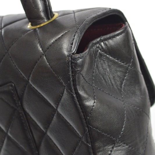 CHANEL Classic Single Flap Medium Handbag Black Lambskin 12123