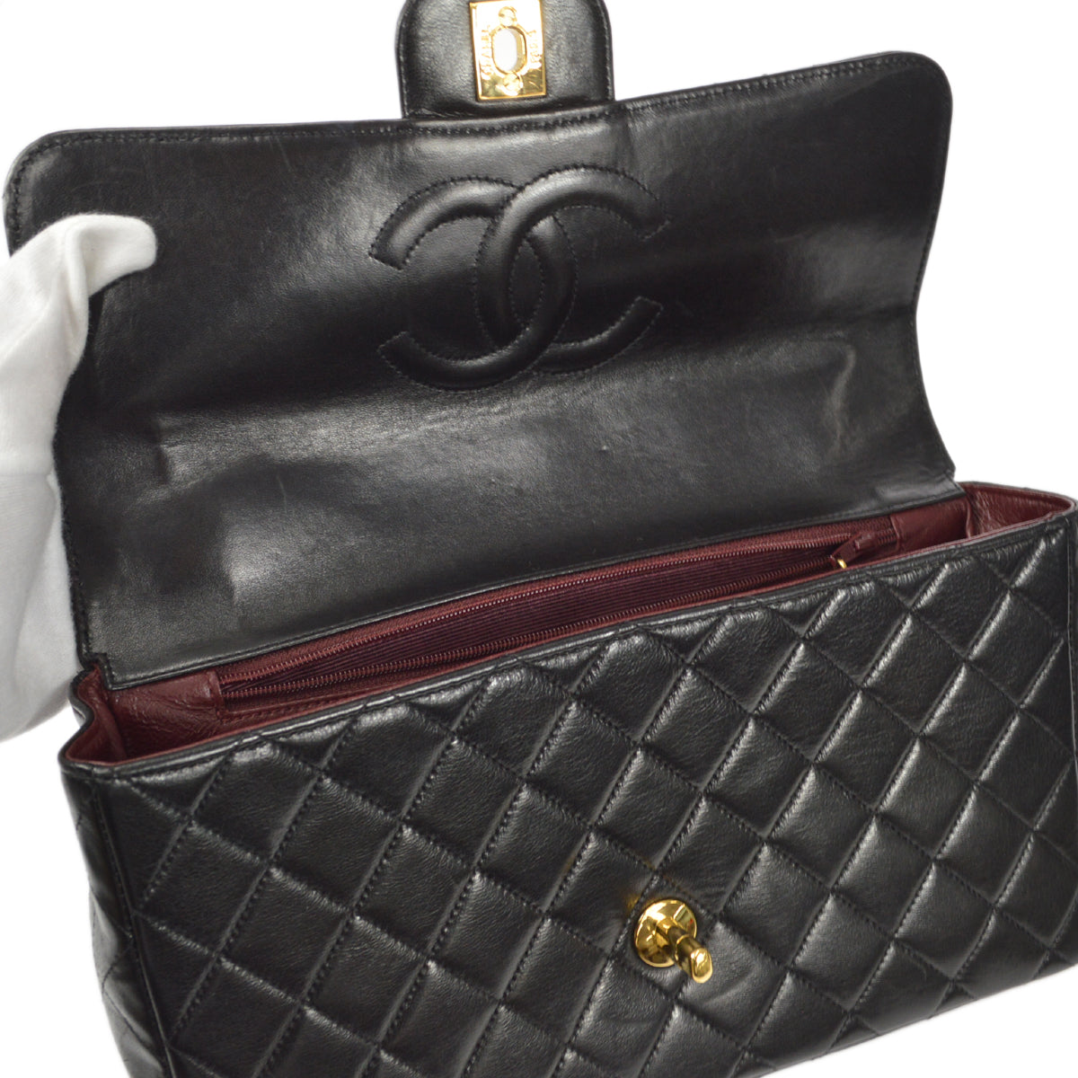 CHANEL Classic Single Flap Medium Handbag Black Lambskin 12123
