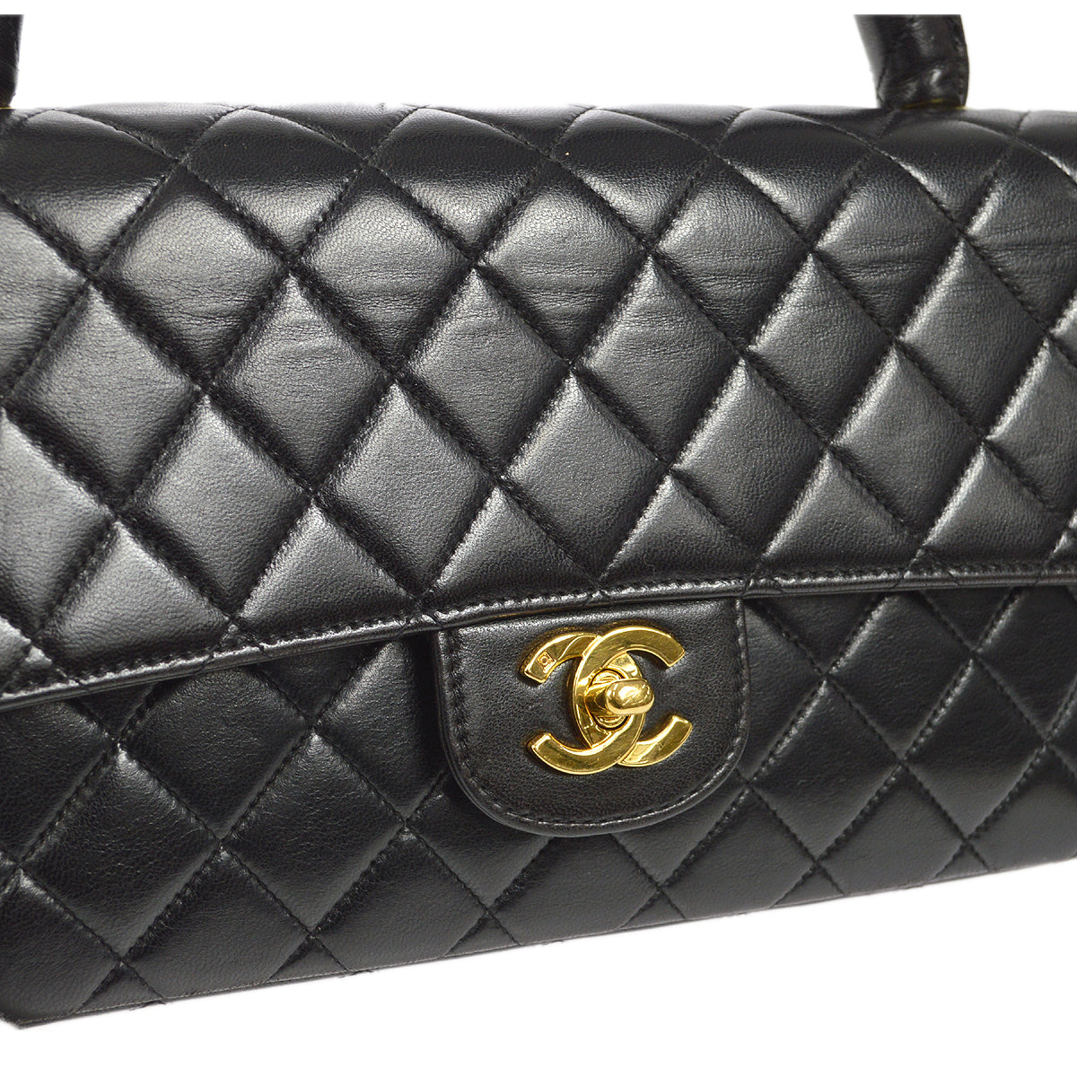 CHANEL Classic Single Flap Medium Handbag Black Lambskin 22577