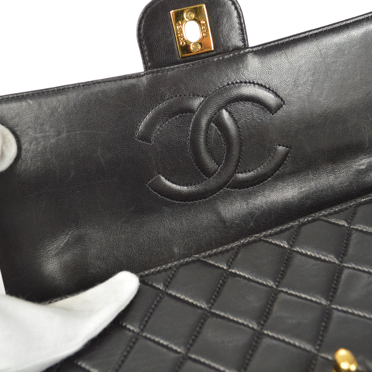 CHANEL Classic Single Flap Medium Handbag Black Lambskin 22577