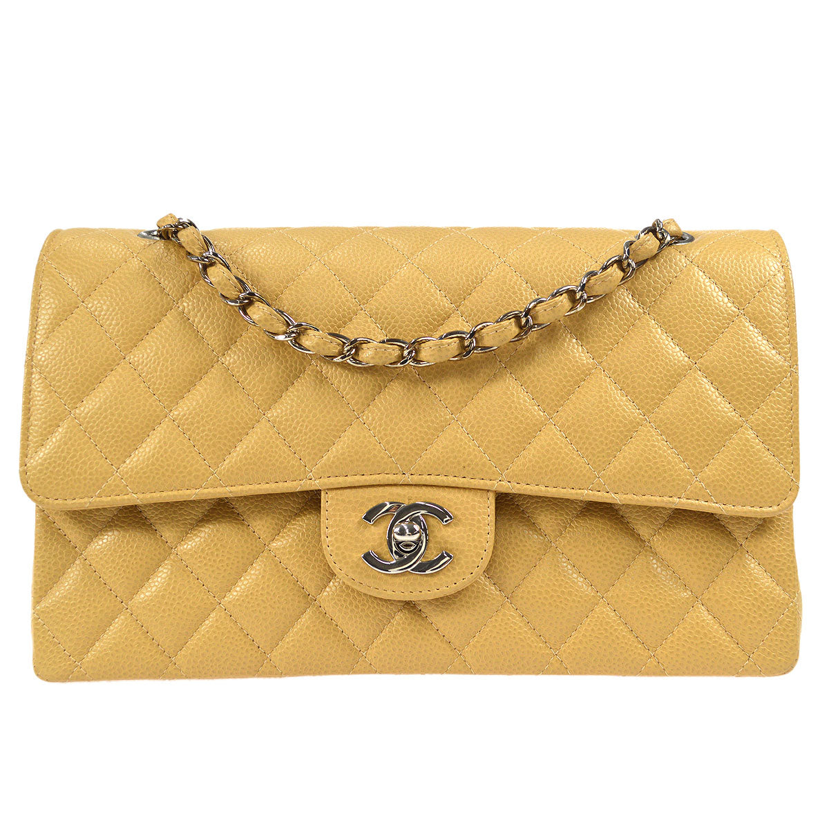 CHANEL Classic Double Flap Medium Shoulder Bag Beige Caviar 66603