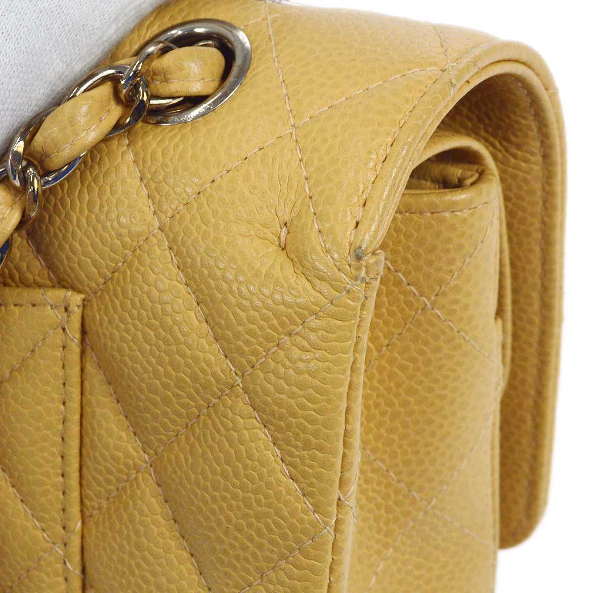 CHANEL Classic Double Flap Medium Shoulder Bag Beige Caviar 66603