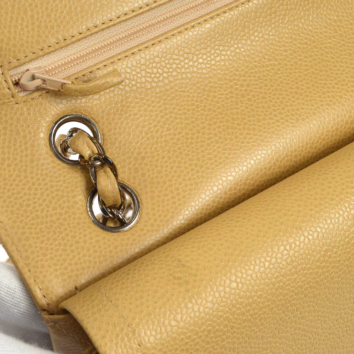 CHANEL Classic Double Flap Medium Shoulder Bag Beige Caviar 66603