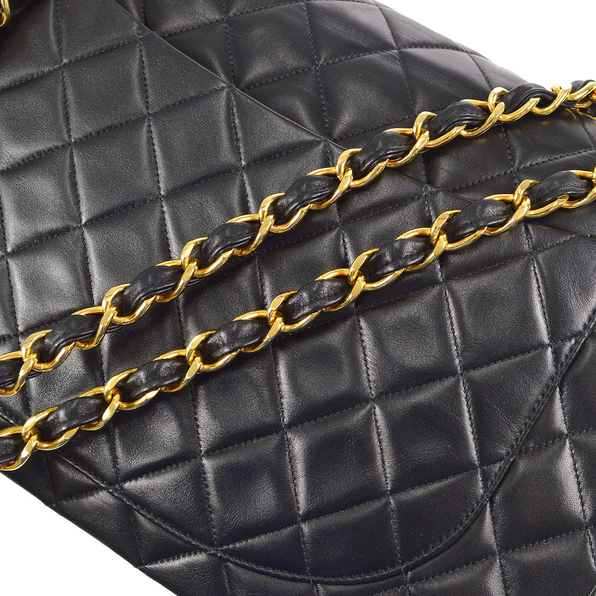 CHANEL Classic Flap Maxi Chain Shoulder Bag Black Lambskin 87291