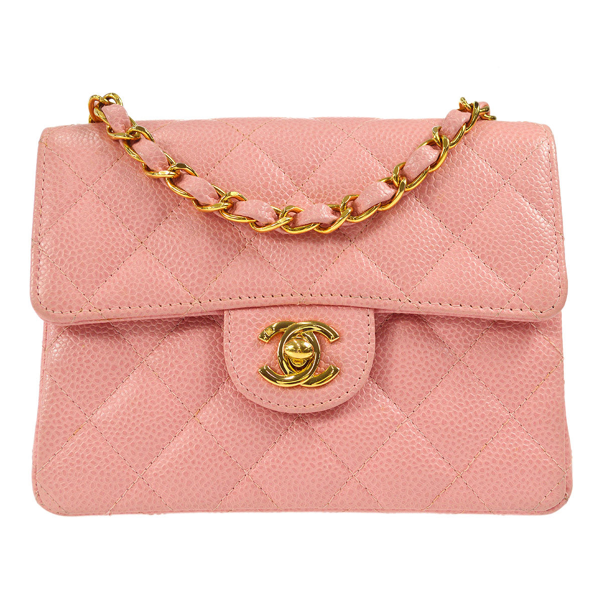 CHANEL Classic Flap Mini Square Chain Shoulder Bag Pink Caviar 96634