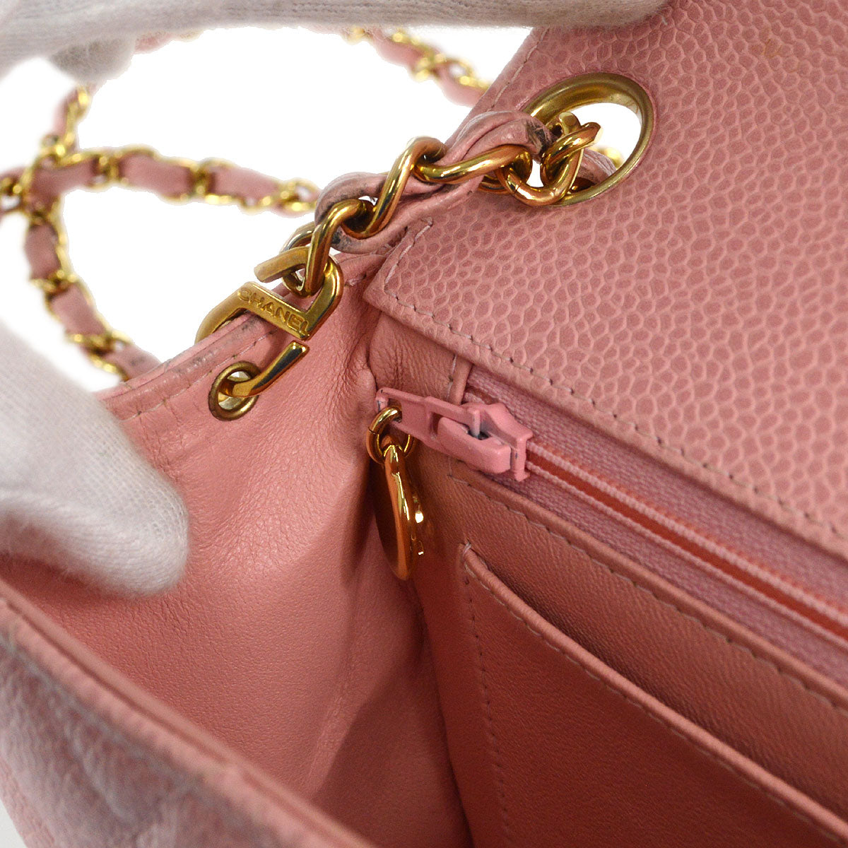 CHANEL Classic Flap Mini Square Chain Shoulder Bag Pink Caviar 96634
