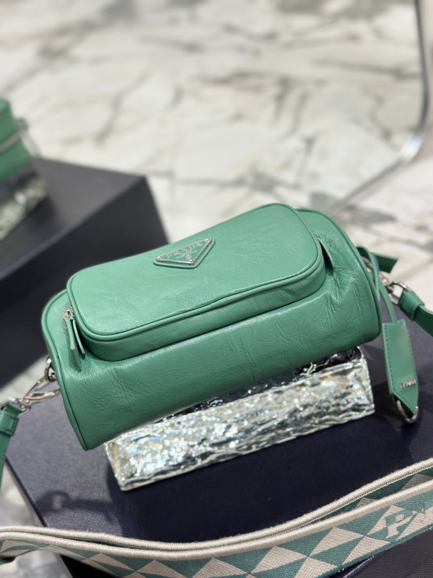 Luxury PradaCAMERA BAG 23 IN CASTLETON GREEN WRINKLED LAMBSKIN