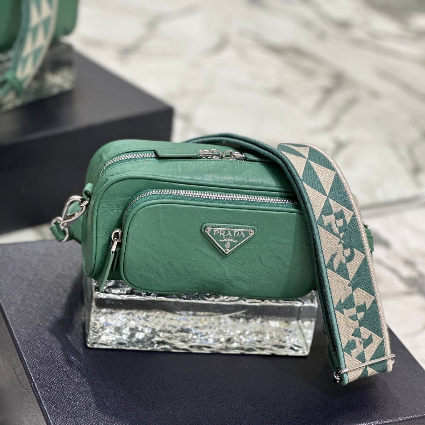 Luxury PradaCAMERA BAG 23 IN CASTLETON GREEN WRINKLED LAMBSKIN