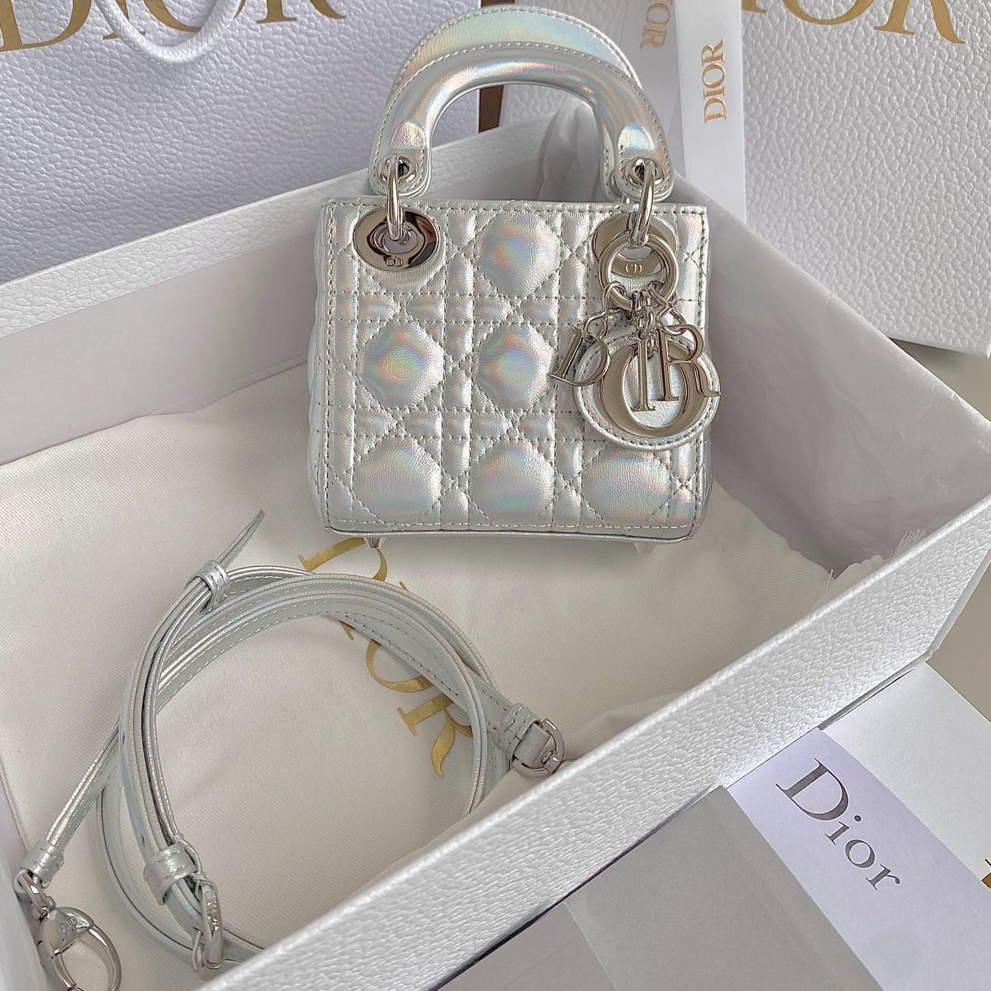 Luxury DiorMICRO LADY 12 BAG IN SILVER LAMBSKIN