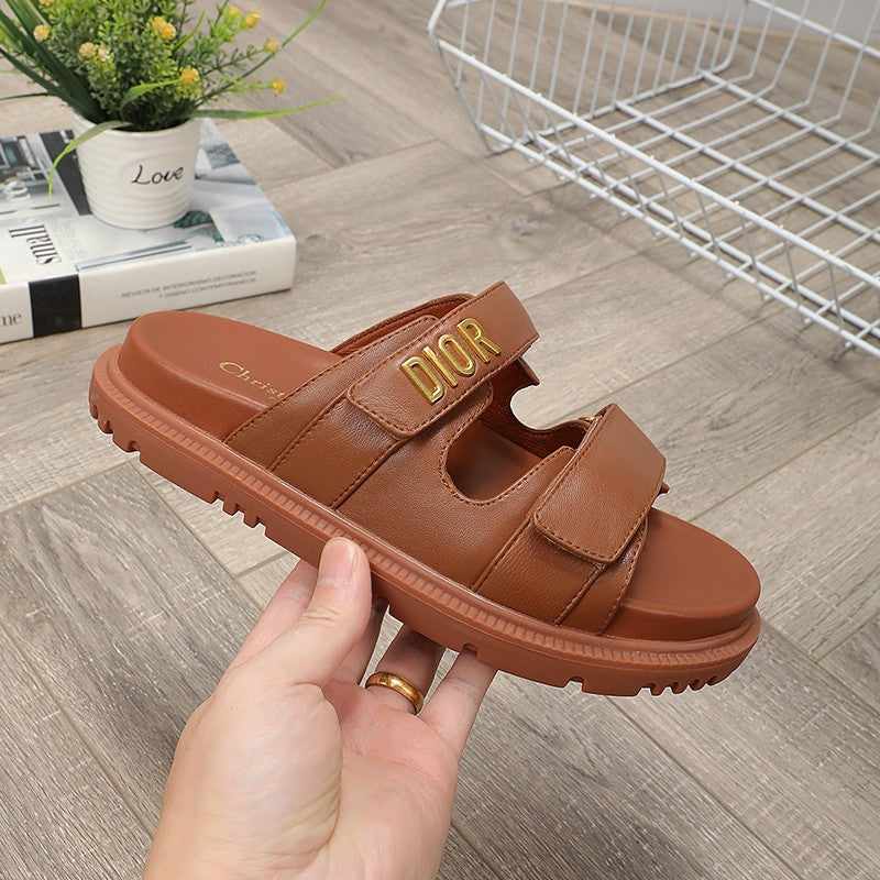 Luxury Dior DIORact dad sandal mule dark brown lambskin