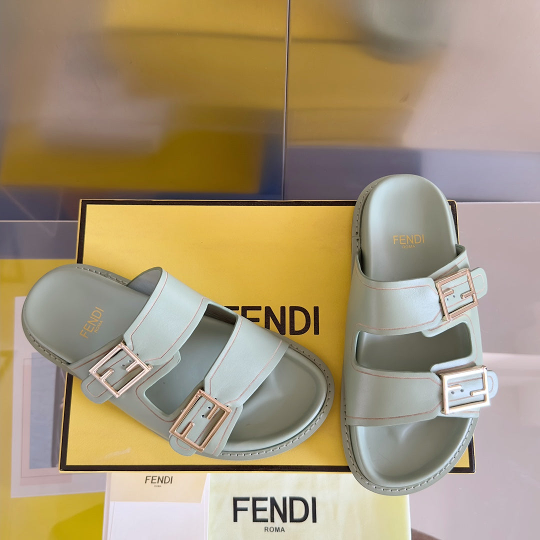 Luxury FendiLuxury FendiBAGUETTE DAD SANDALS IN ASH GREY CALFSKIN