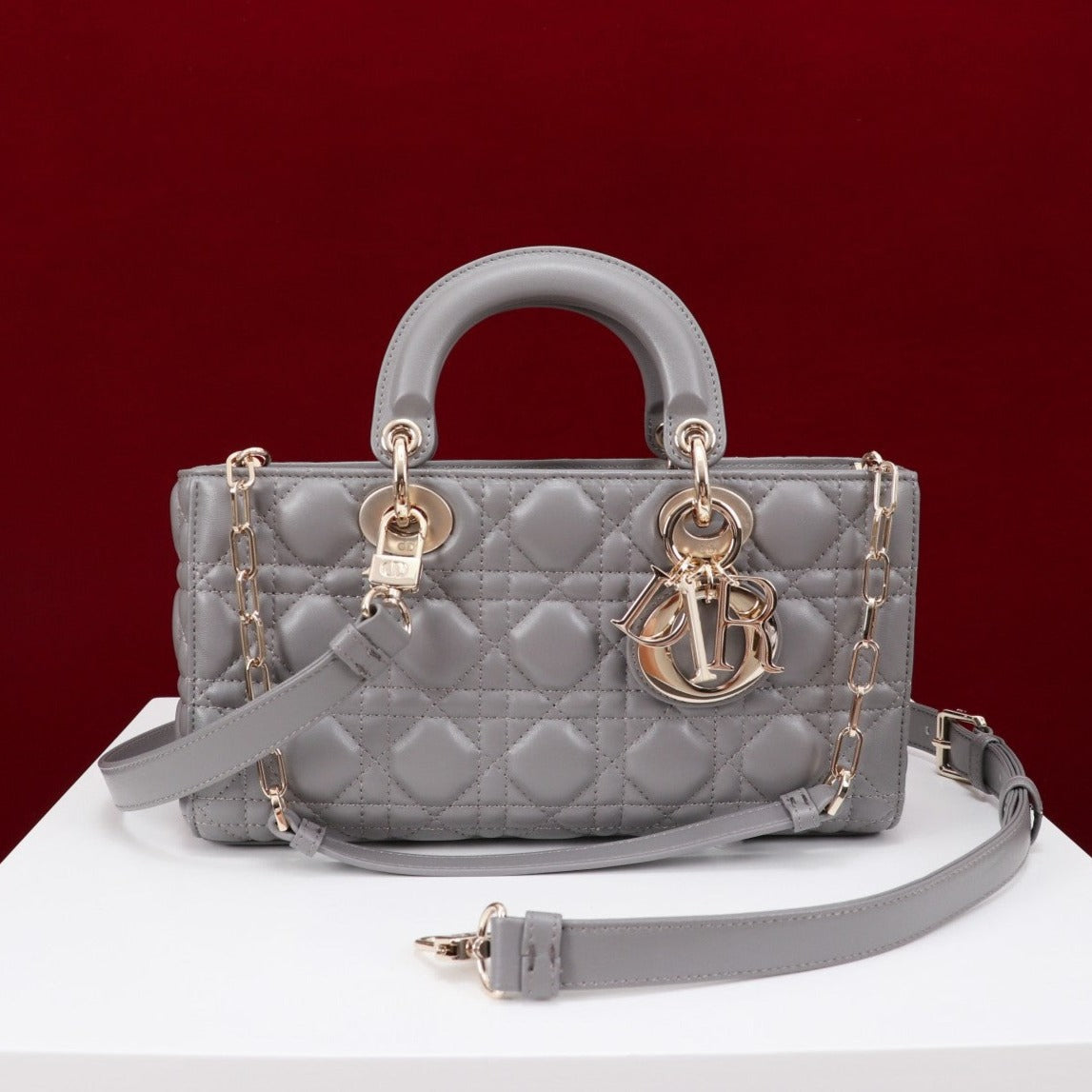 Luxury Diormedium lady d-joy 26 grey lambskin