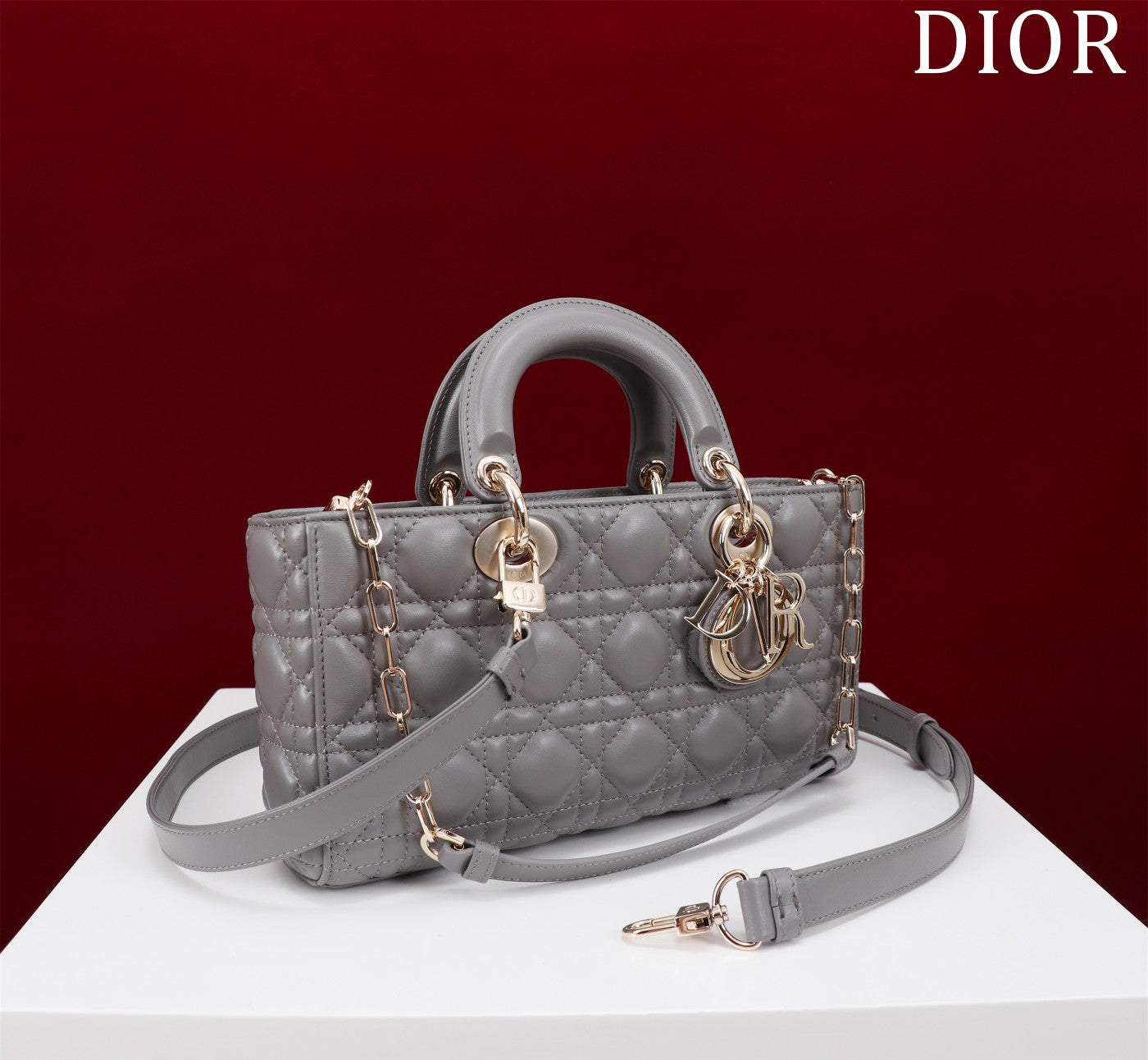 Luxury Diormedium lady d-joy 26 grey lambskin