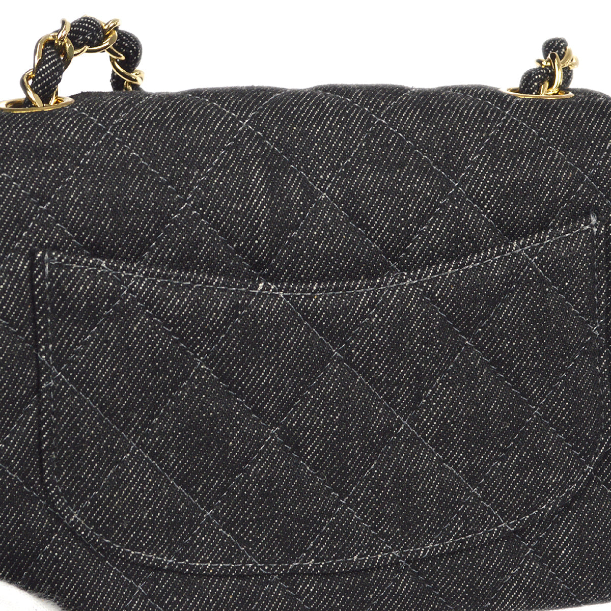 CHANEL 1997-1999 Classic Flap Mini Square 17 Black Denim 77473