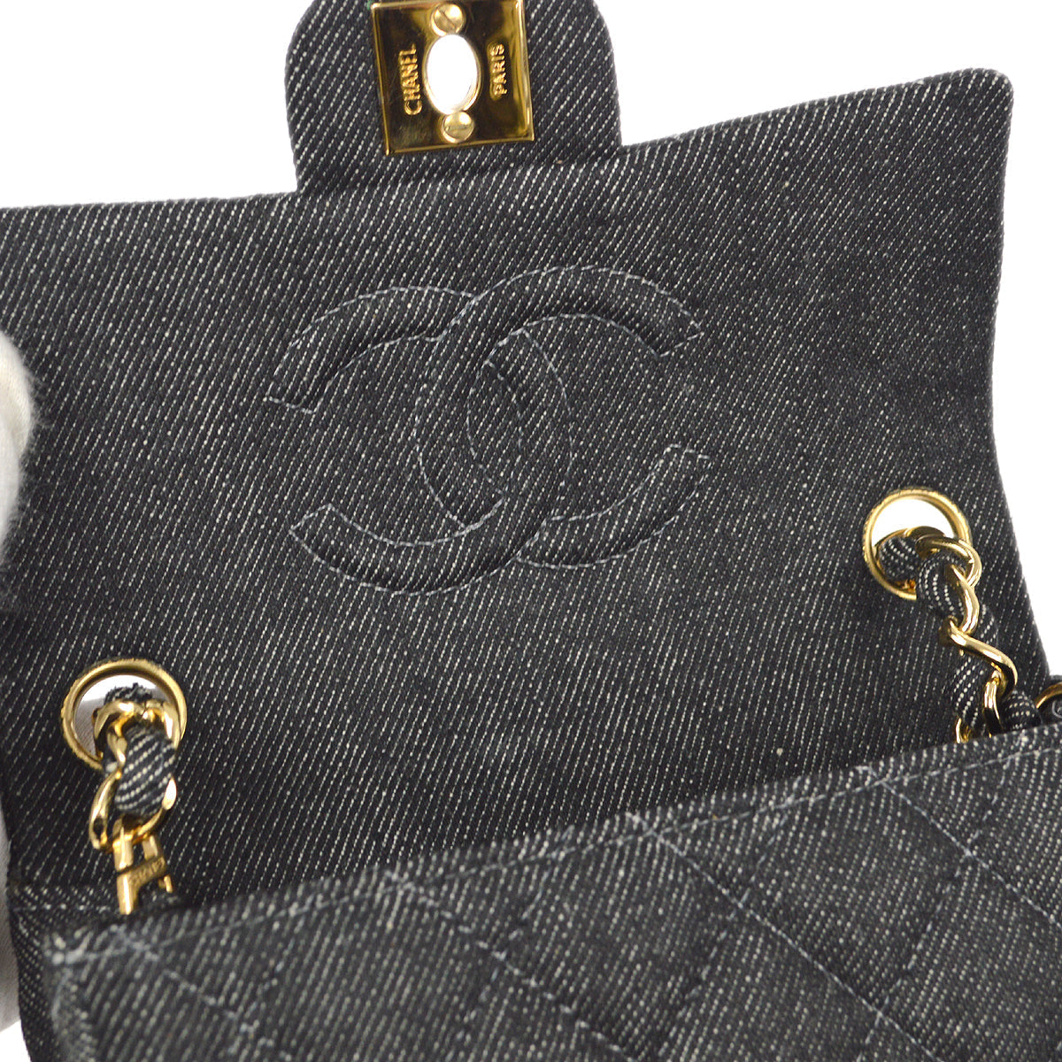 CHANEL 1997-1999 Classic Flap Mini Square 17 Black Denim 77473
