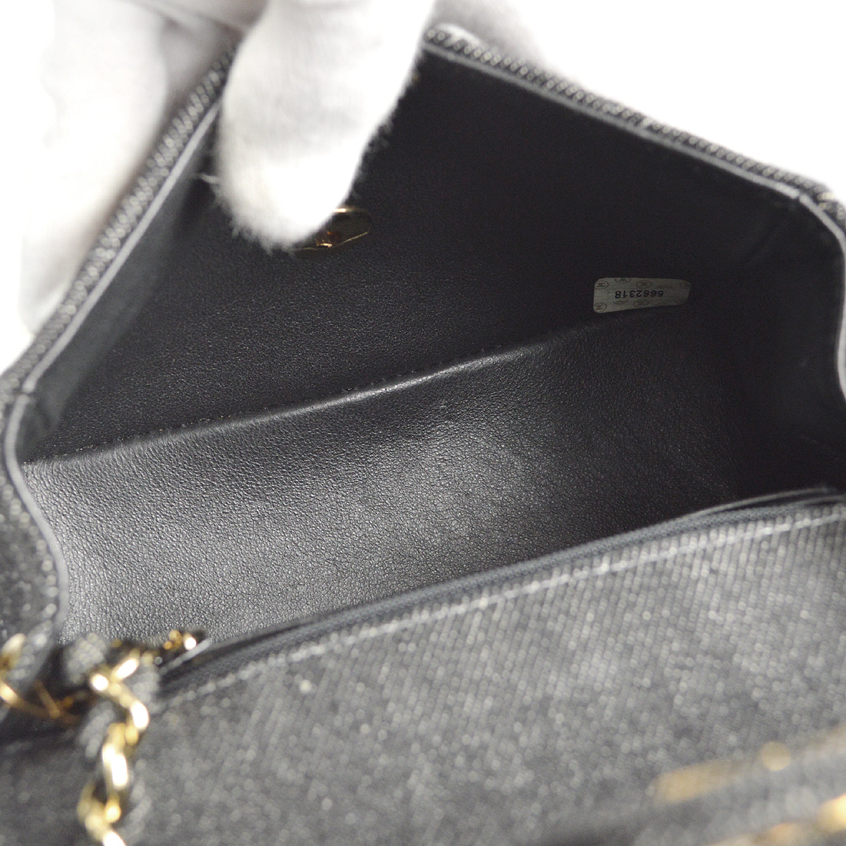 CHANEL 1997-1999 Classic Flap Mini Square 17 Black Denim 77473