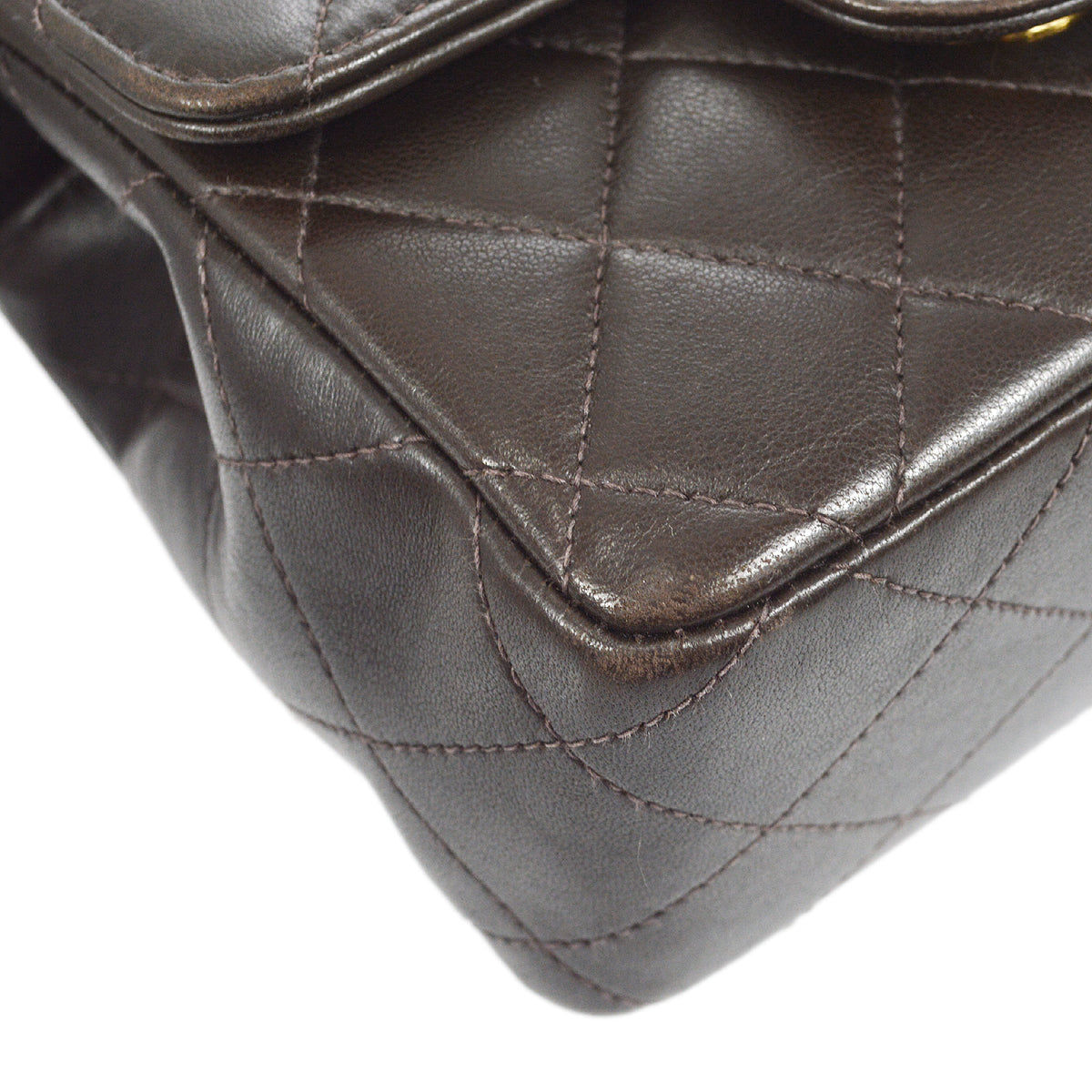 CHANEL Classic Flap Handbag Micro Brown Lambskin 96861
