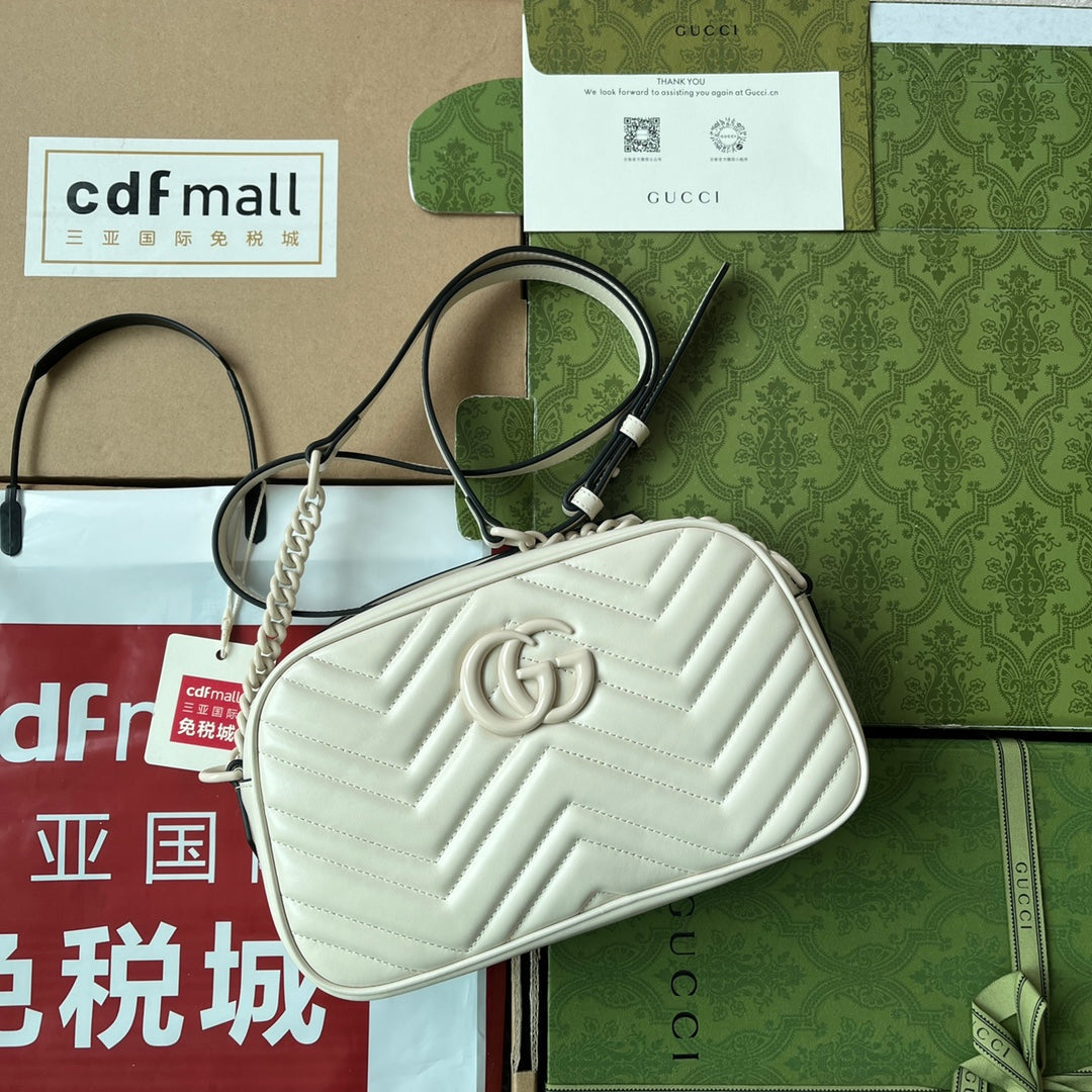 Luxury Gucci MARMONT SHOULDER BAG 24 IN WHITE CALFSKIN