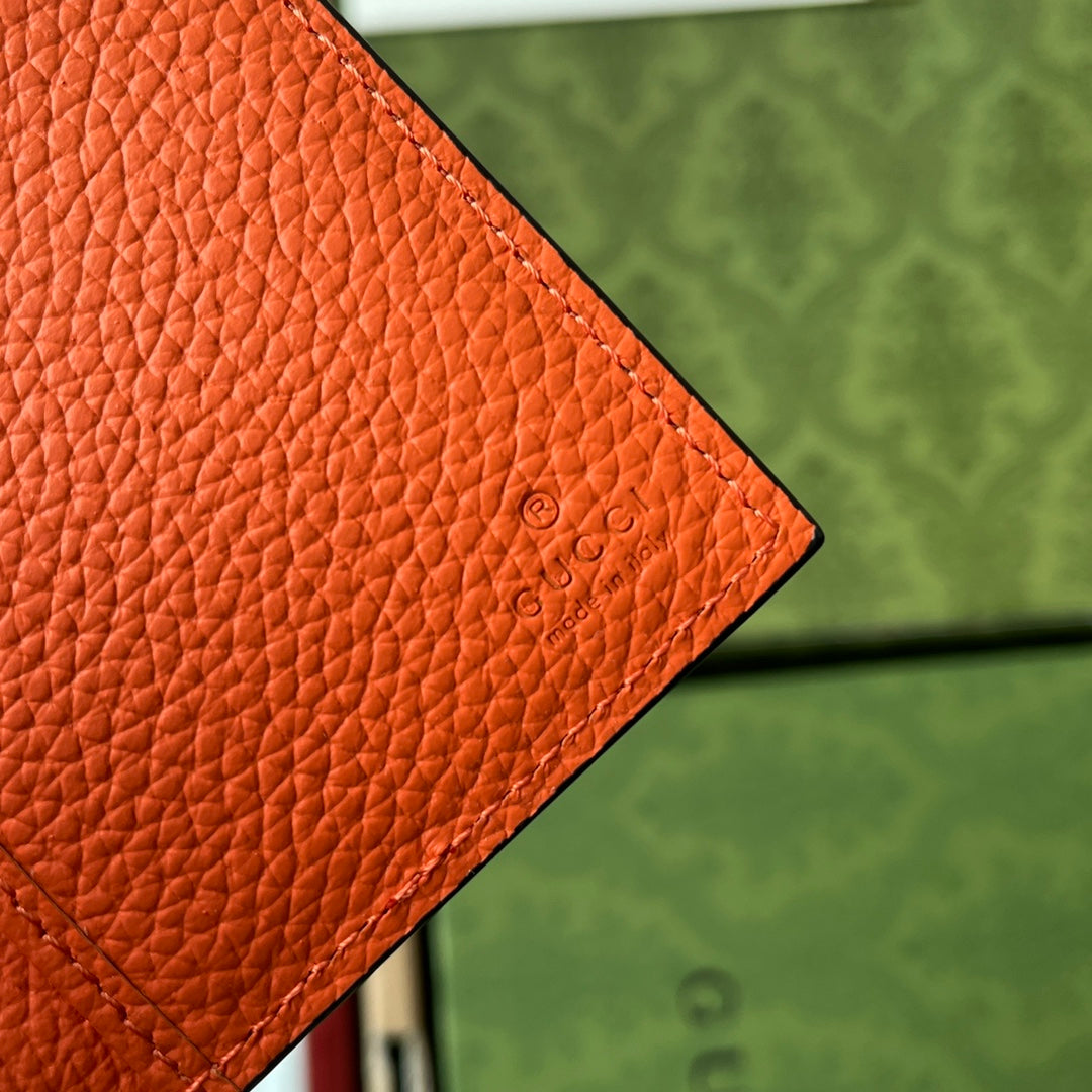 Luxury Gucci CARD HOLDER 12 IN ORANGE EMBOSSED CALFSKIN