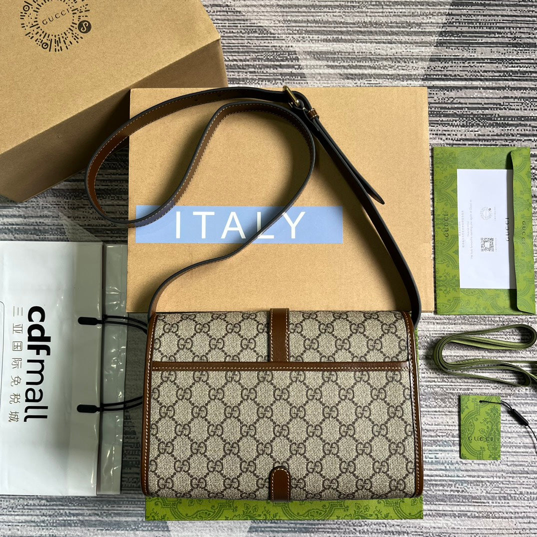Luxury Gucci MESSENGER BAG 25 IN BEIGE CANVAS ANG BROWN CALFSKIN