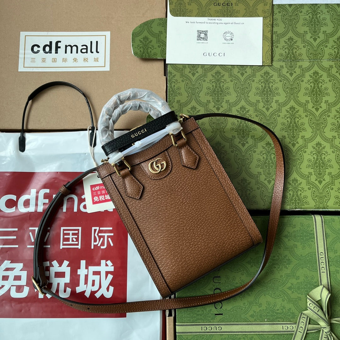 Luxury Gucci DIANA TOTE BAG 19 IN BROWN LAMBSKIN WITH BAMBOO HANDLE