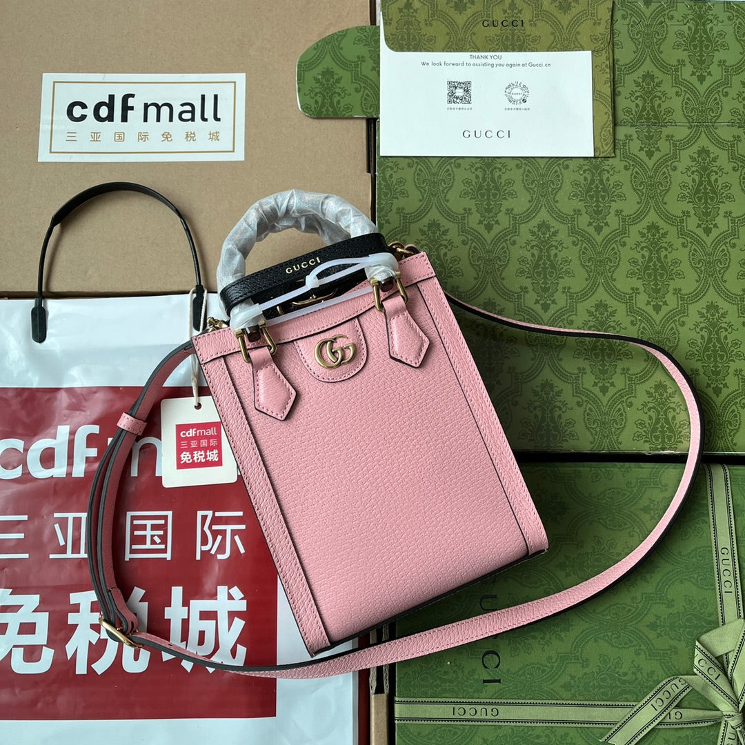 Luxury Gucci DIANA TOTE BAG 19 IN PINK LAMBSKIN WITH BAMBOO HANDLE