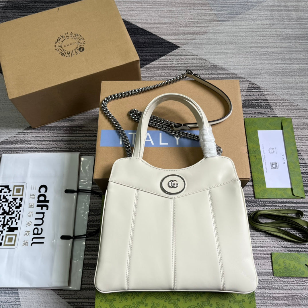Luxury Gucci GG SMALL 28 TOTE BAG IN WHITE CALFSKIN