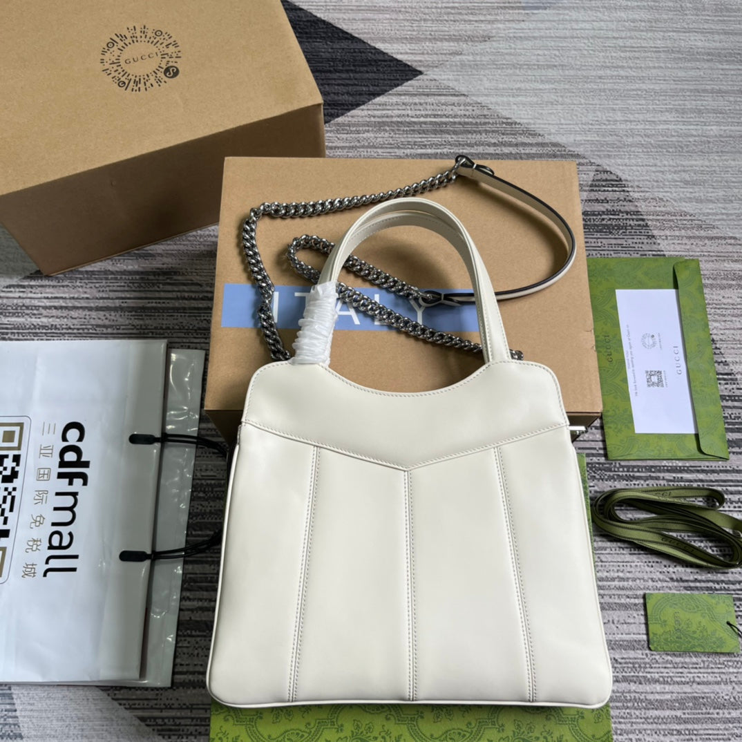 Luxury Gucci GG SMALL 28 TOTE BAG IN WHITE CALFSKIN