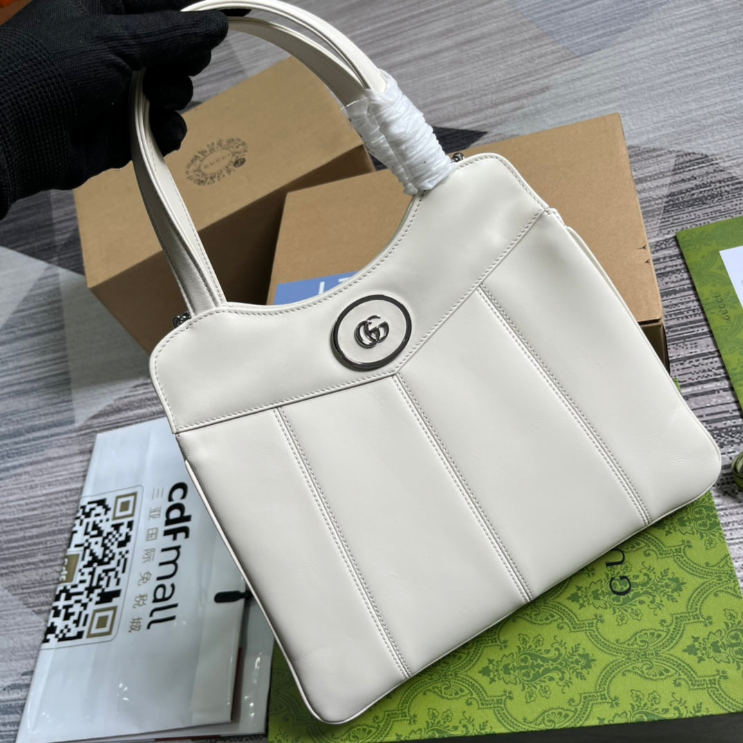Luxury Gucci GG SMALL 28 TOTE BAG IN WHITE CALFSKIN