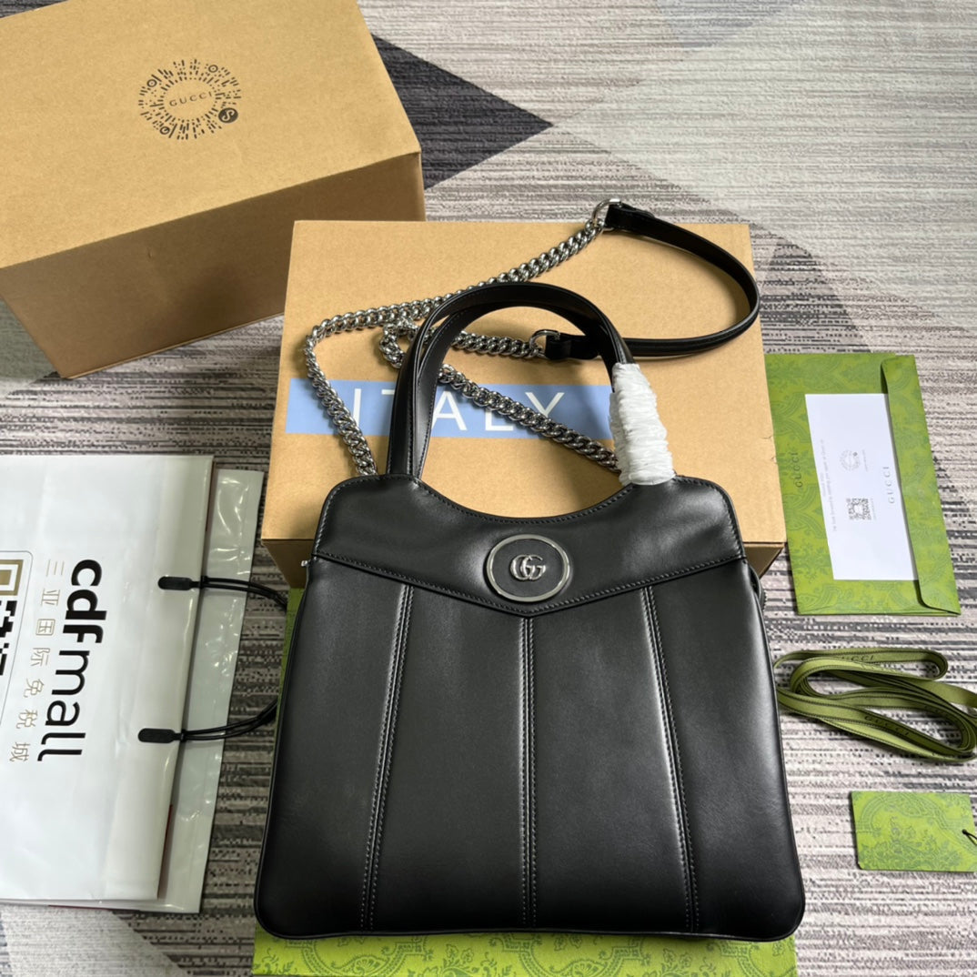 Luxury Gucci GG SMALL 28 TOTE BAG IN BLACK CALFSKIN