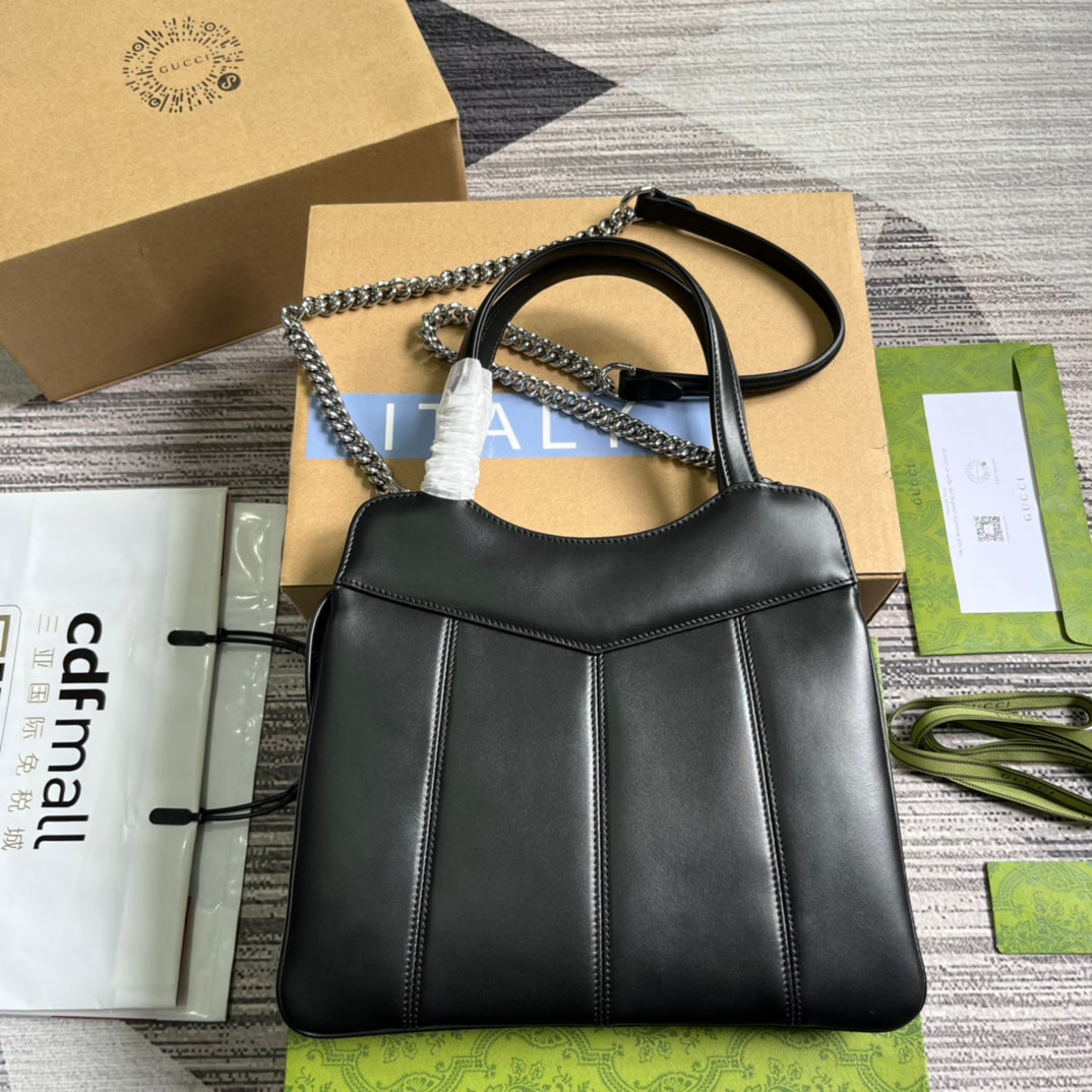 Luxury Gucci GG SMALL 28 TOTE BAG IN BLACK CALFSKIN