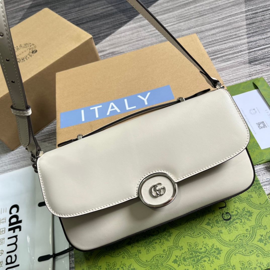 Luxury Gucci GG SMALL 27 HANDBAG IN WHITE CALFSKIN