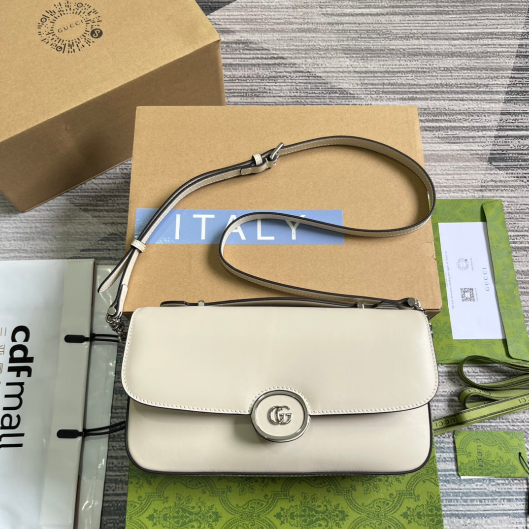 Luxury Gucci GG SMALL 27 HANDBAG IN WHITE CALFSKIN