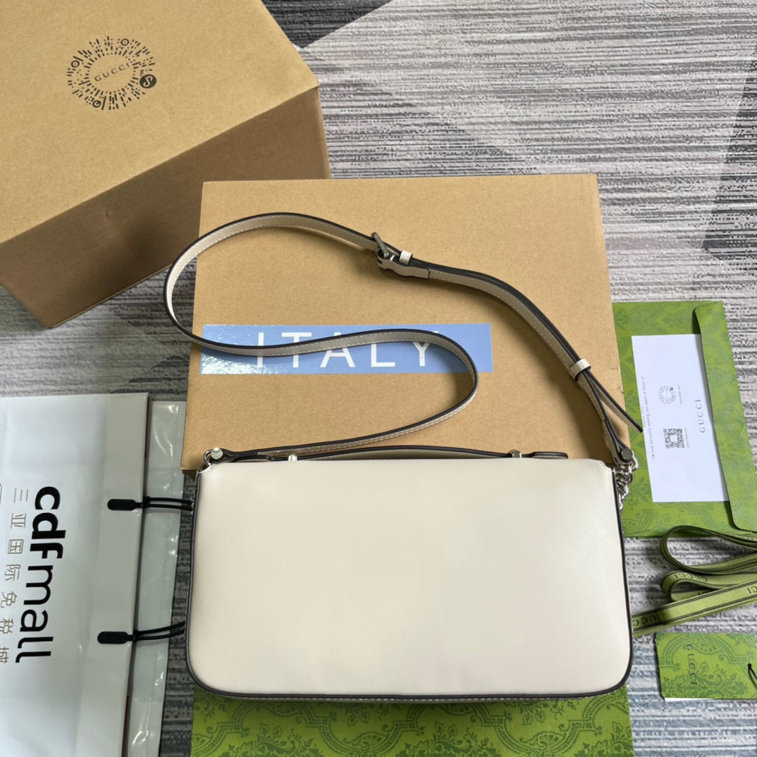 Luxury Gucci GG SMALL 27 HANDBAG IN WHITE CALFSKIN