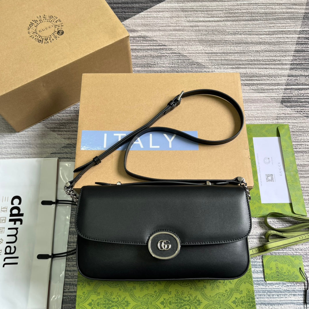 Luxury Gucci GG SMALL 27 HANDBAG IN BLACK CALFSKIN