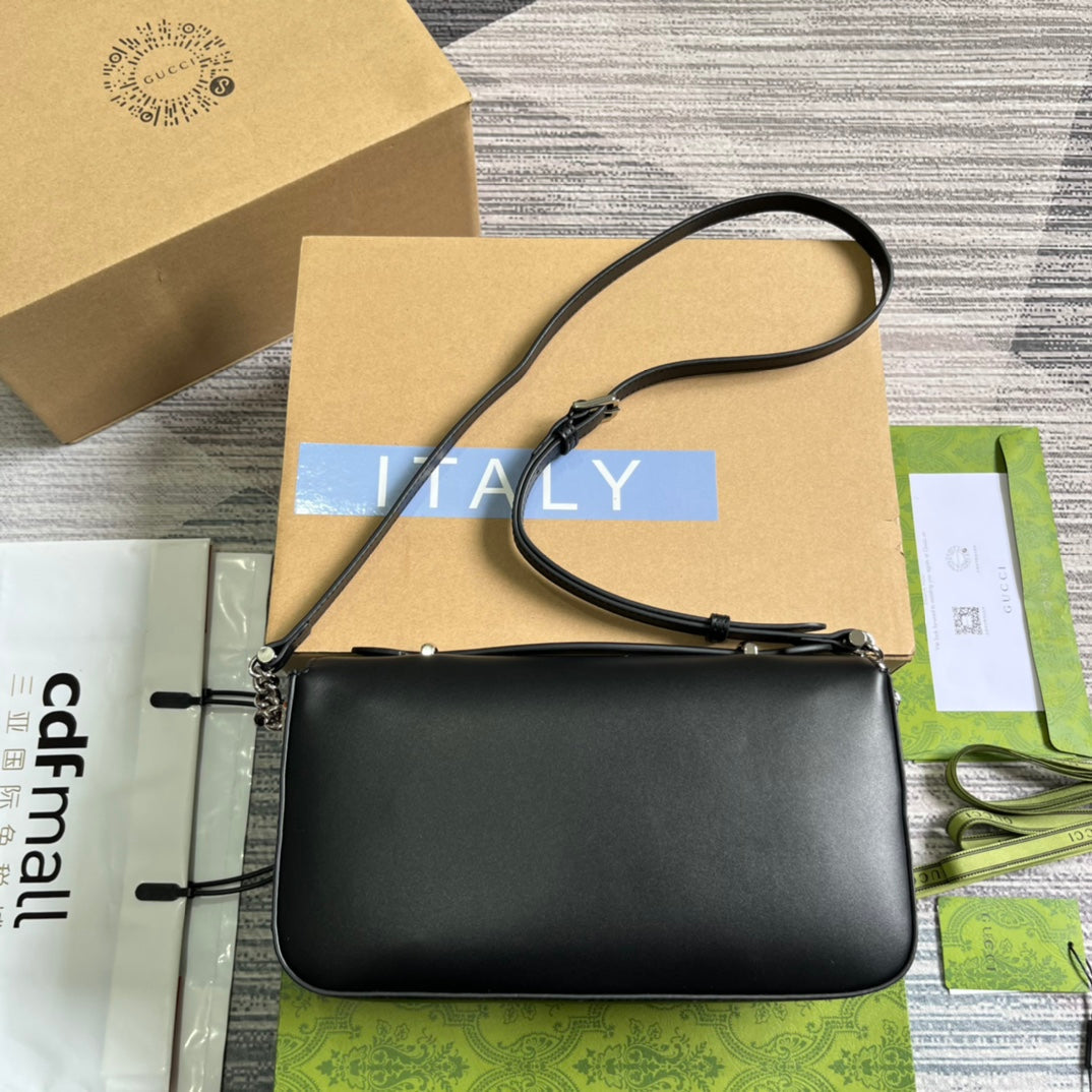 Luxury Gucci GG SMALL 27 HANDBAG IN BLACK CALFSKIN
