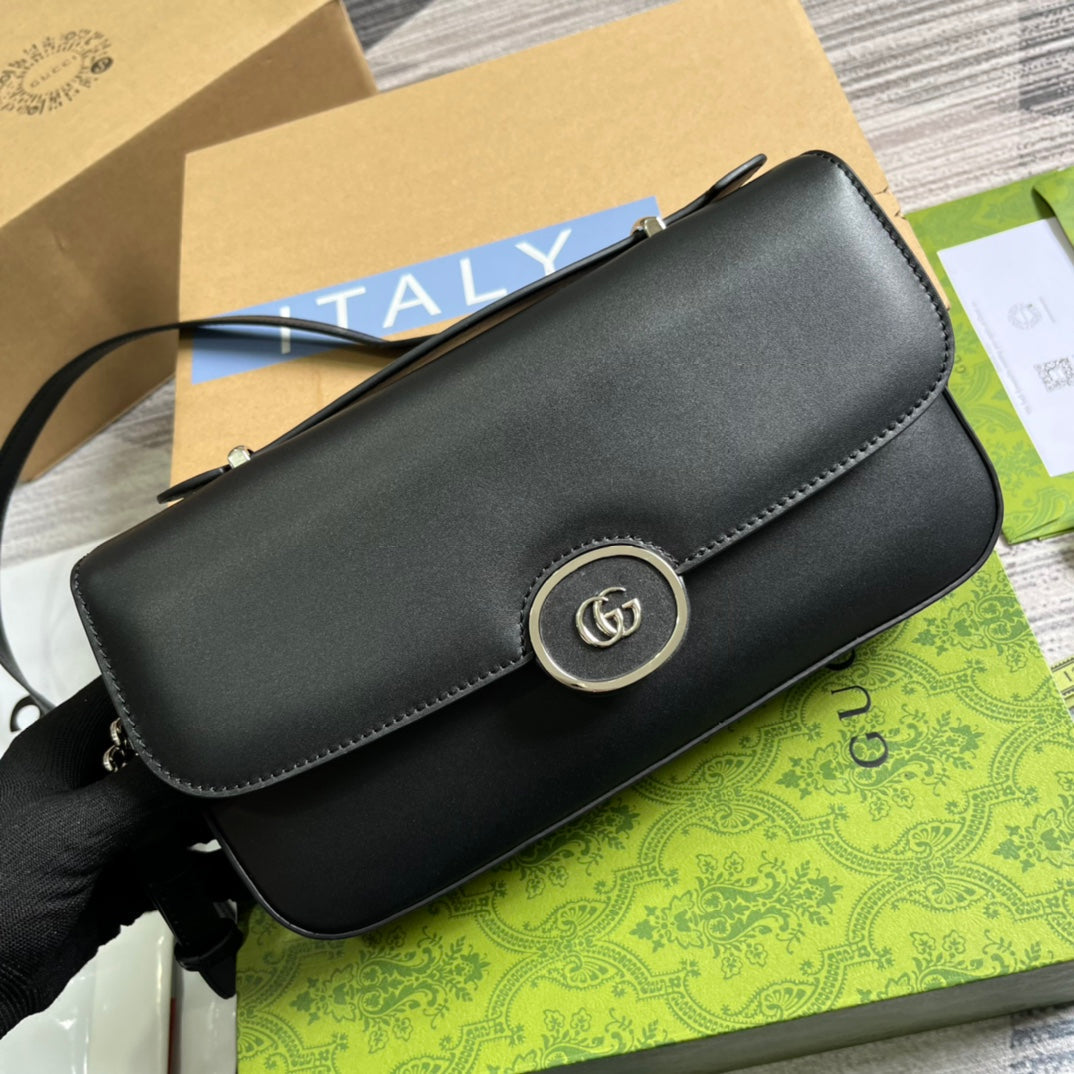 Luxury Gucci GG SMALL 27 HANDBAG IN BLACK CALFSKIN