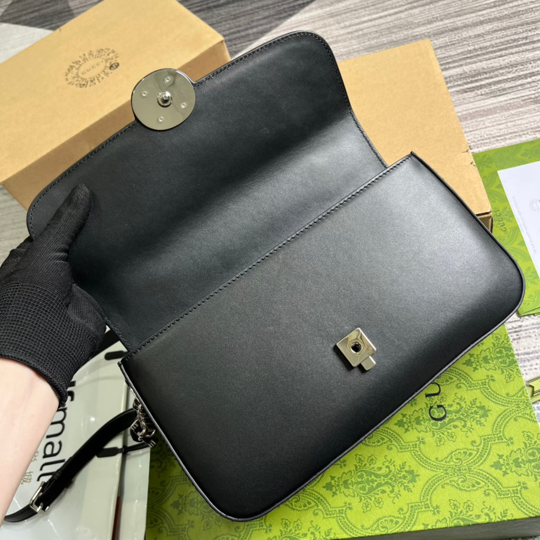 Luxury Gucci GG SMALL 27 HANDBAG IN BLACK CALFSKIN